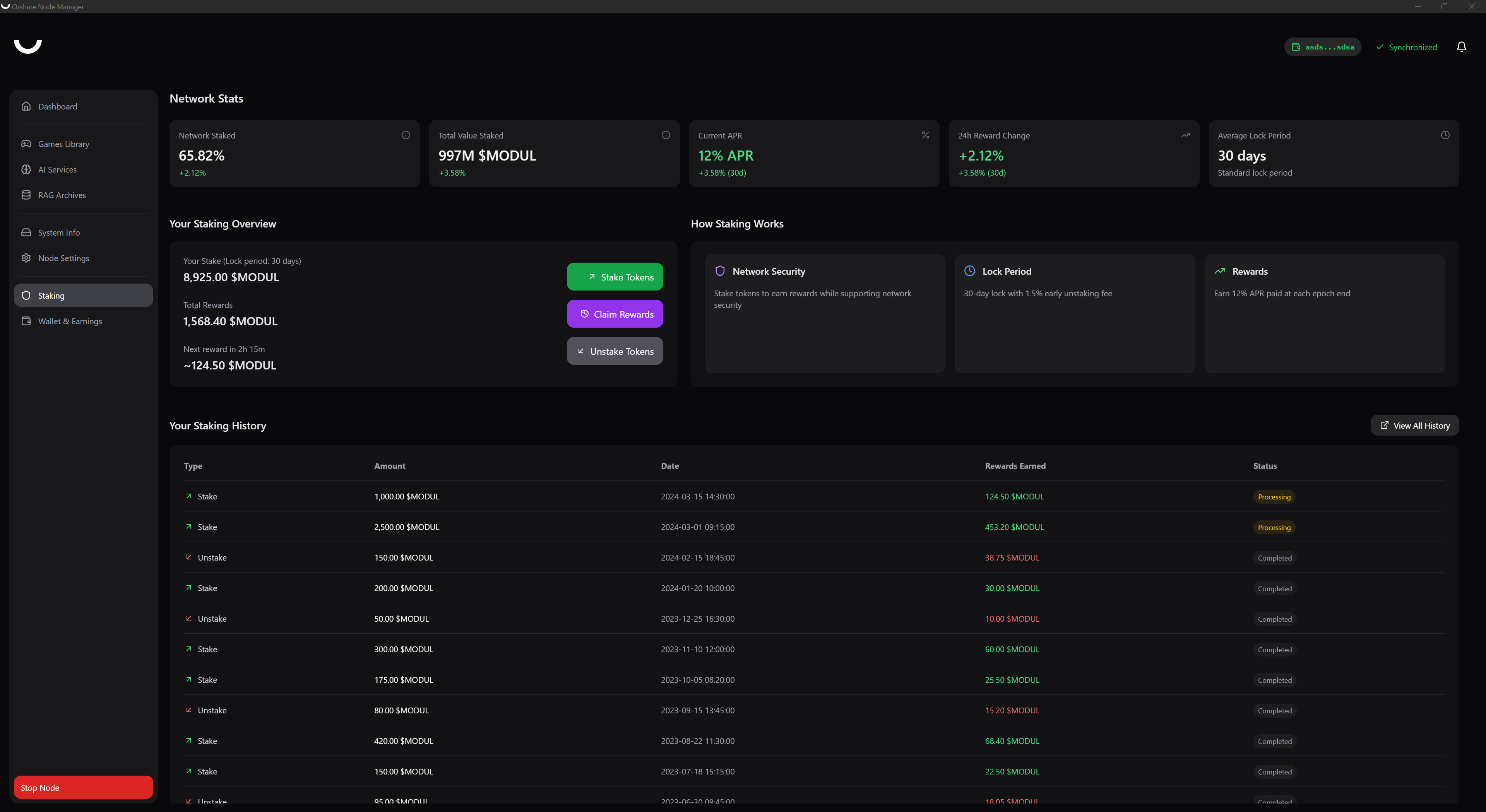 Orshare Node Manager Desktop View